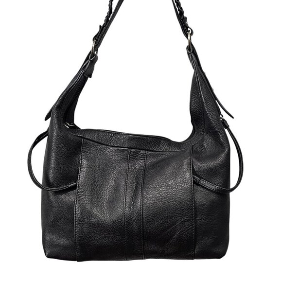 Kenneth Cole Reaction Vegan Pebble Leather Pocket Black Shoulder Bag - Picture 1 of 14